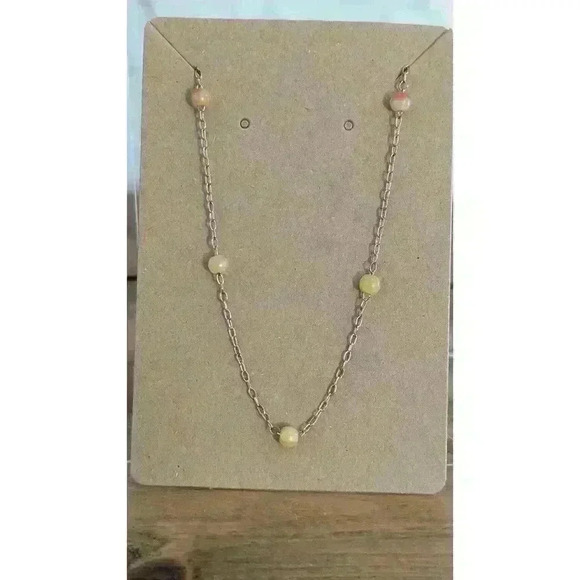 None Jewelry - Orange and Red Stone Station Necklace